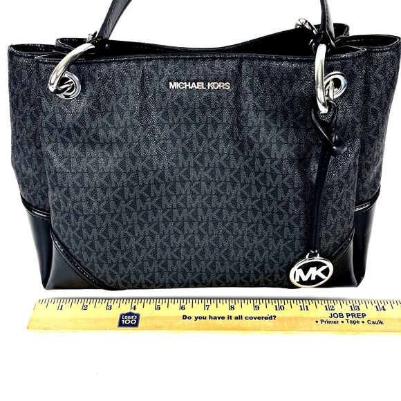 Michael Kors Nicole Shoulder Handbag Purse Large Black Logo print Tote Satchel